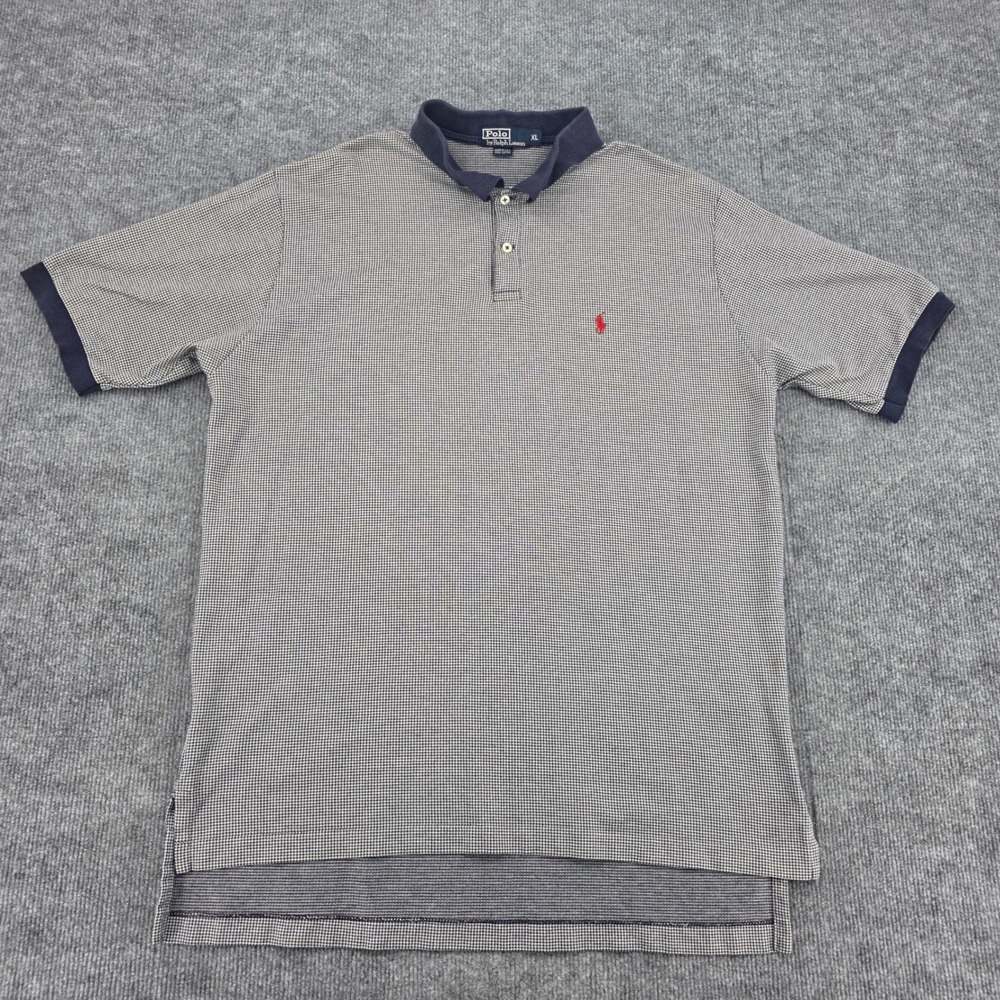 Polo Ralph Lauren Houndstooth Polo Shirt XL Navy White Made in USA Cotton Pony